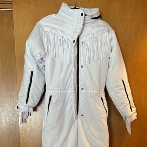 White fringe snowsuit, size small! Perfect for winter wedding or ski outfit